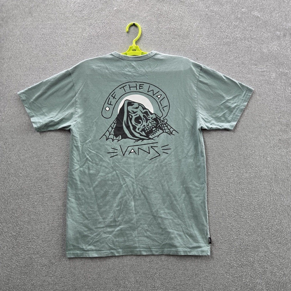 Vans Men Shirt M Green Grim Reaper Logo Off The WALL Classic Fit Short‎ Sleeve